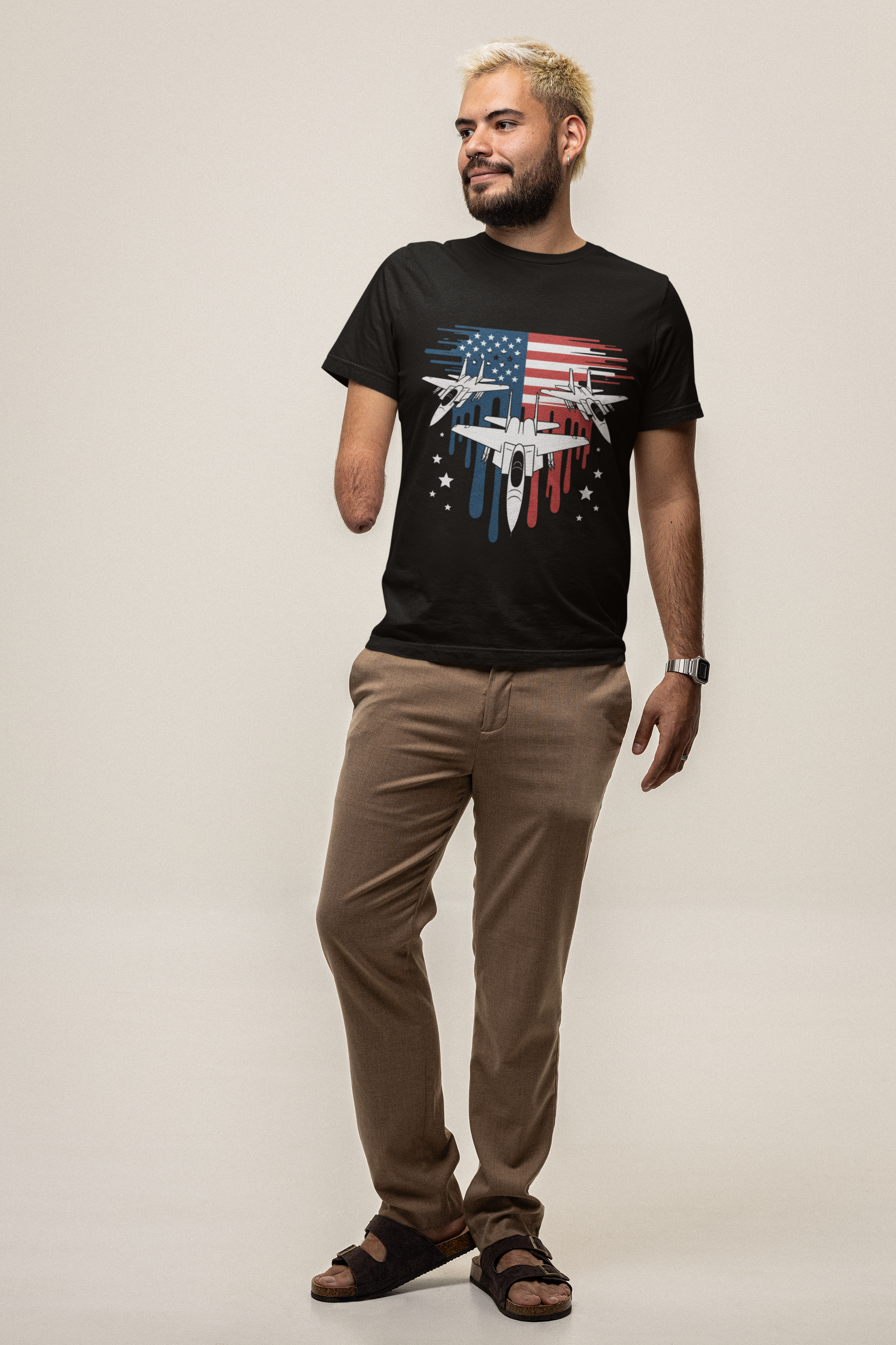 F-15 Eagle Fighter Plane with Flag T-Shirt