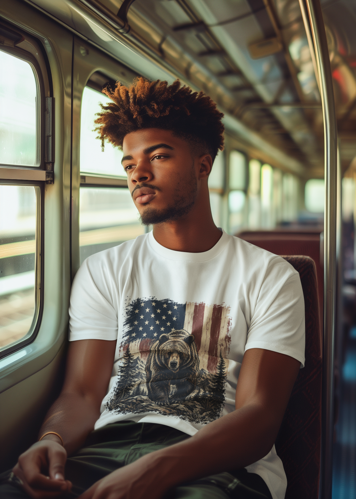 American Flag Grizzly Bear Wilderness T-Shirt