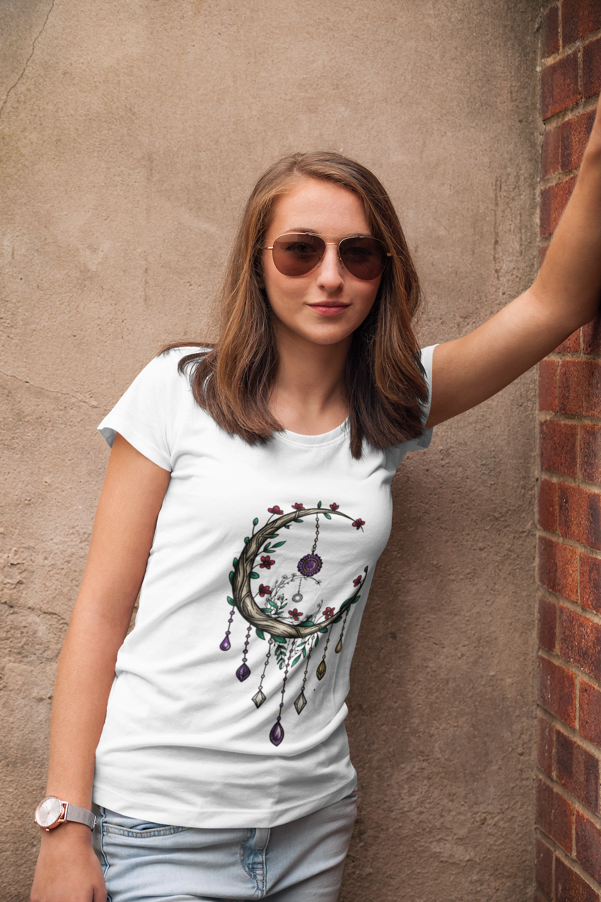 Enchanted Botanical Dream Catcher Moon Tee