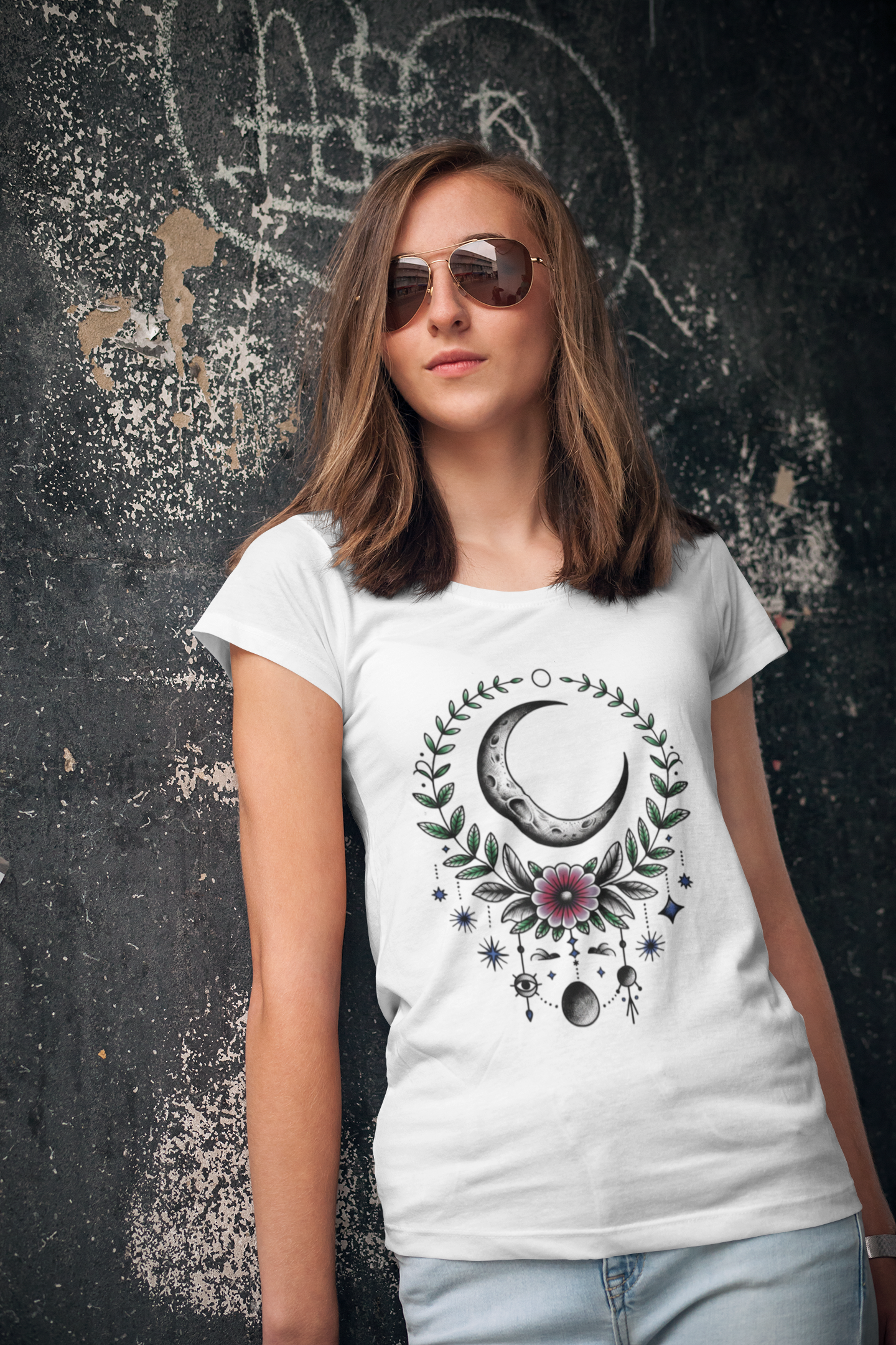 Boho Crescent Moon Botanical Dream Catcher Tee