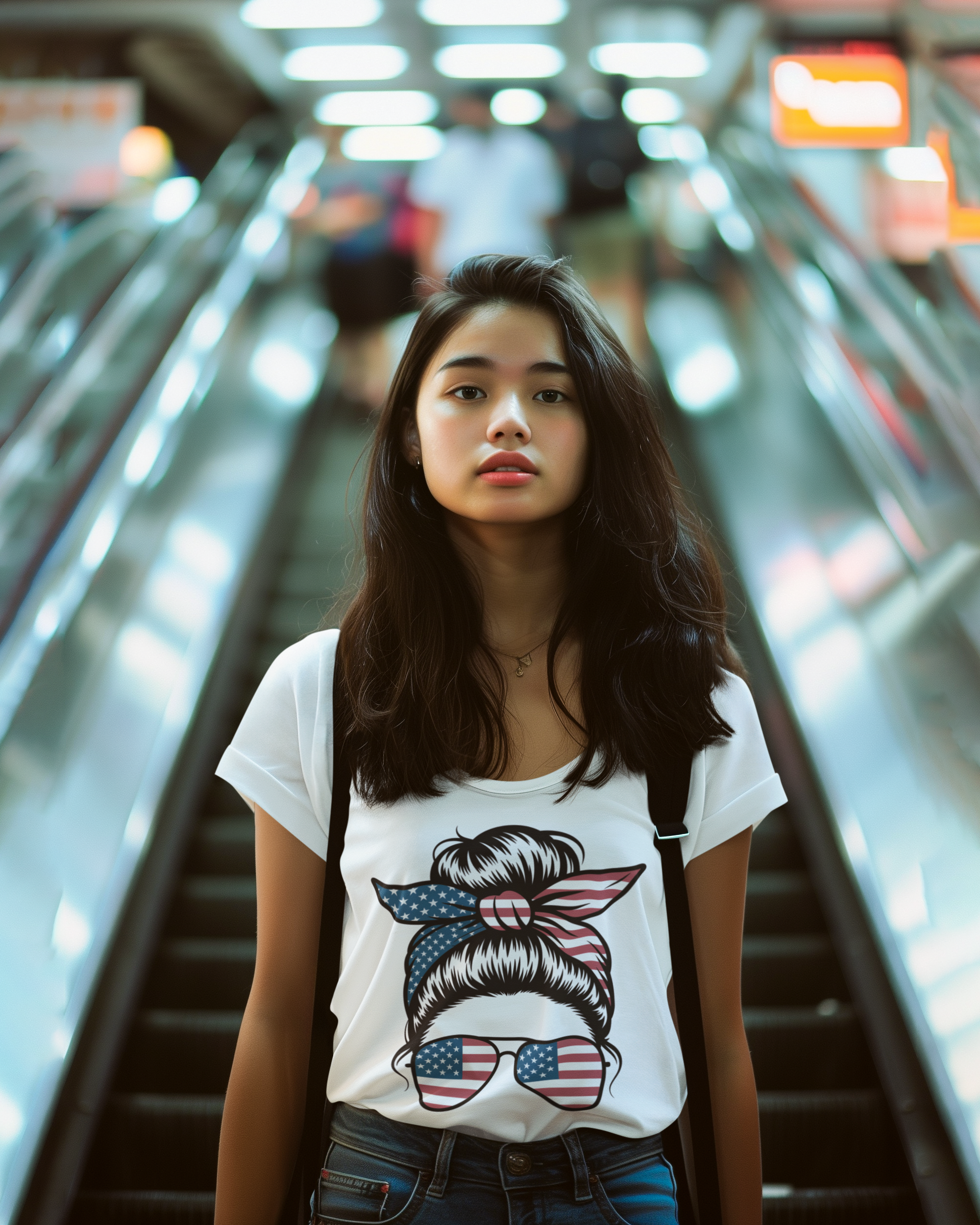 American Flag Messy Bun Patriotic T-Shirt