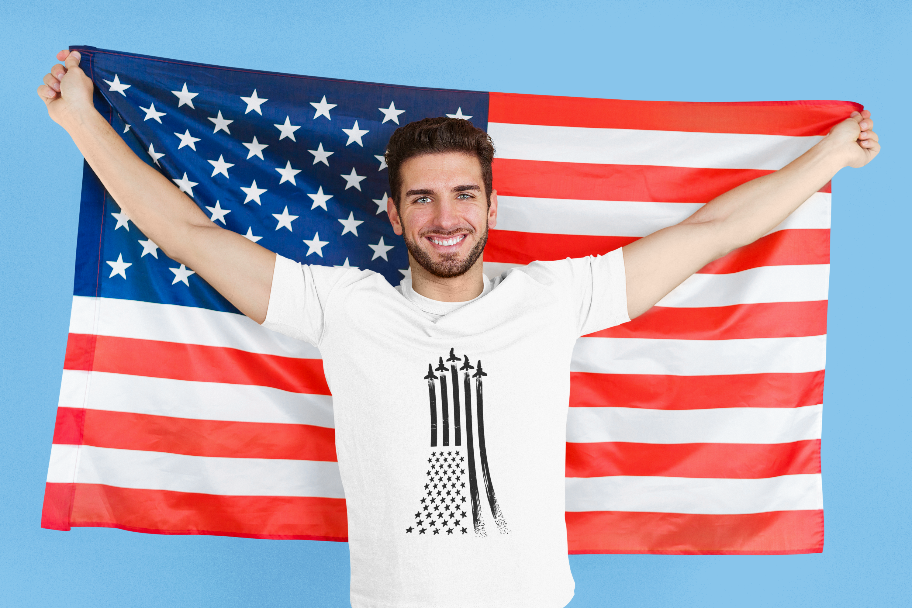 Black & White Planes Flying the American Flag T-Shirt