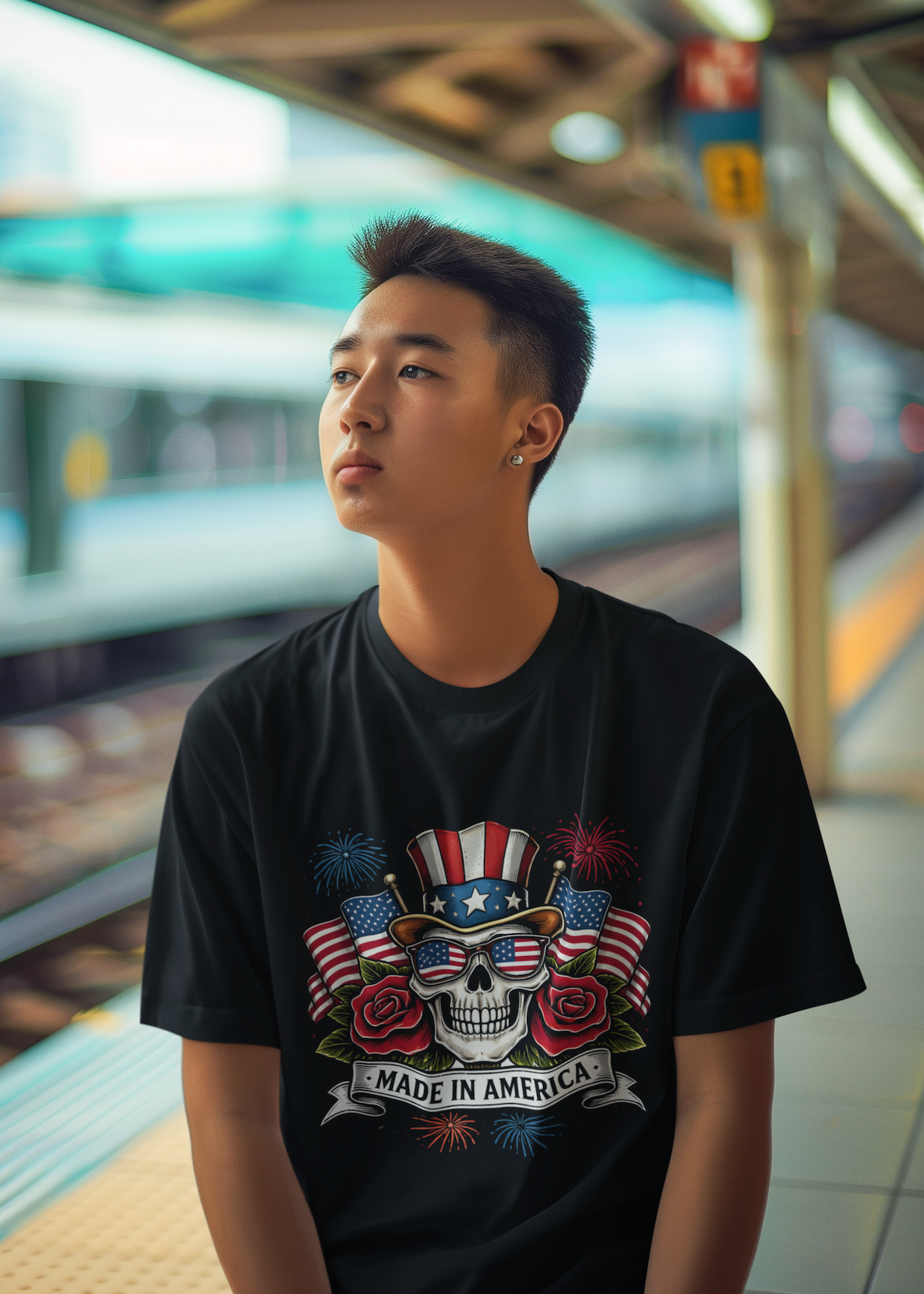 Made in America Skull Uncle Sam Patriotic T-Shirt