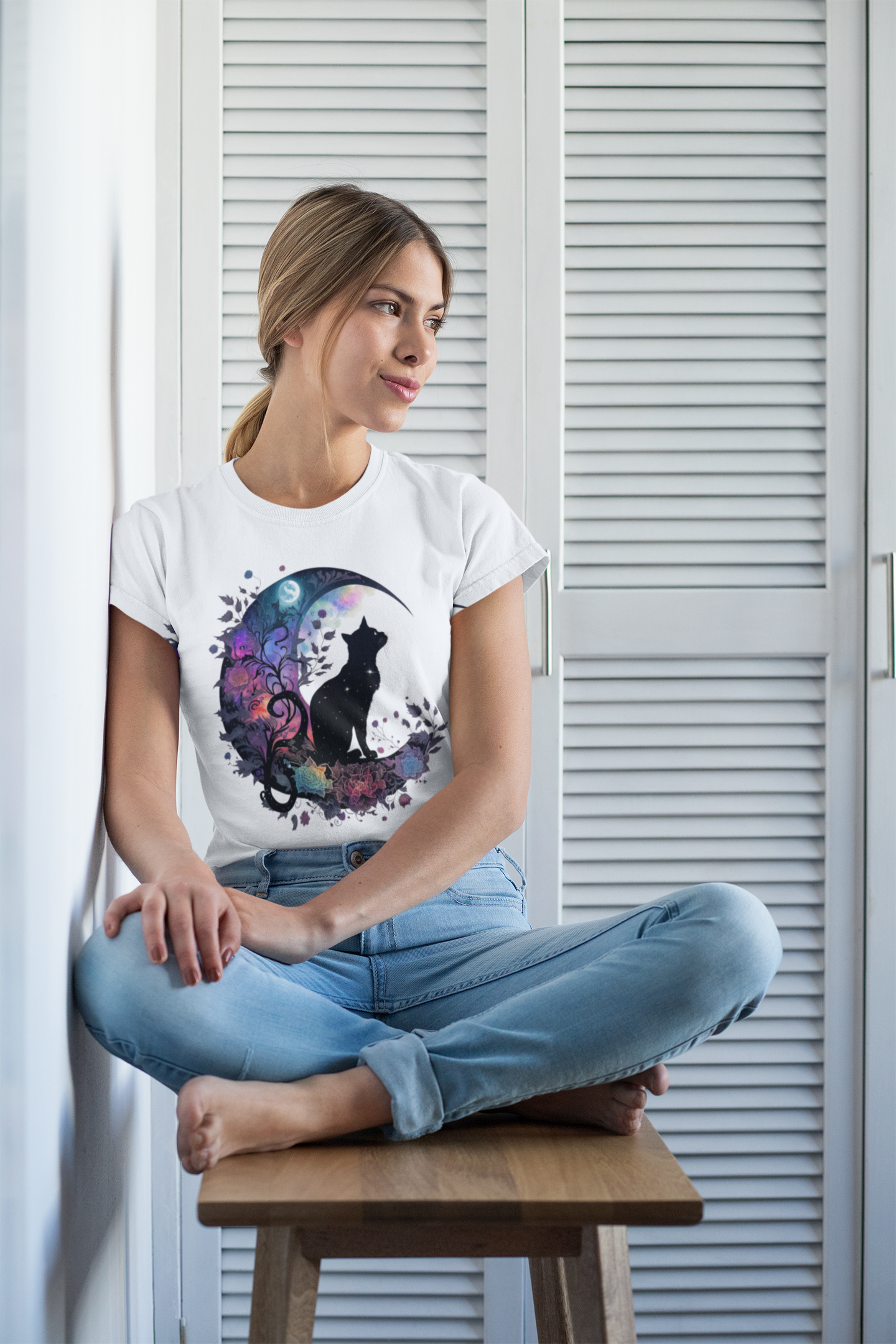Celestial Black Cat Moon Tee