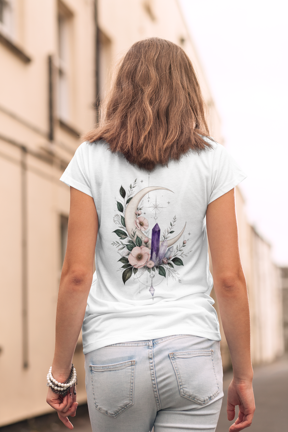 Amethyst Crystal Moon Floral Tee