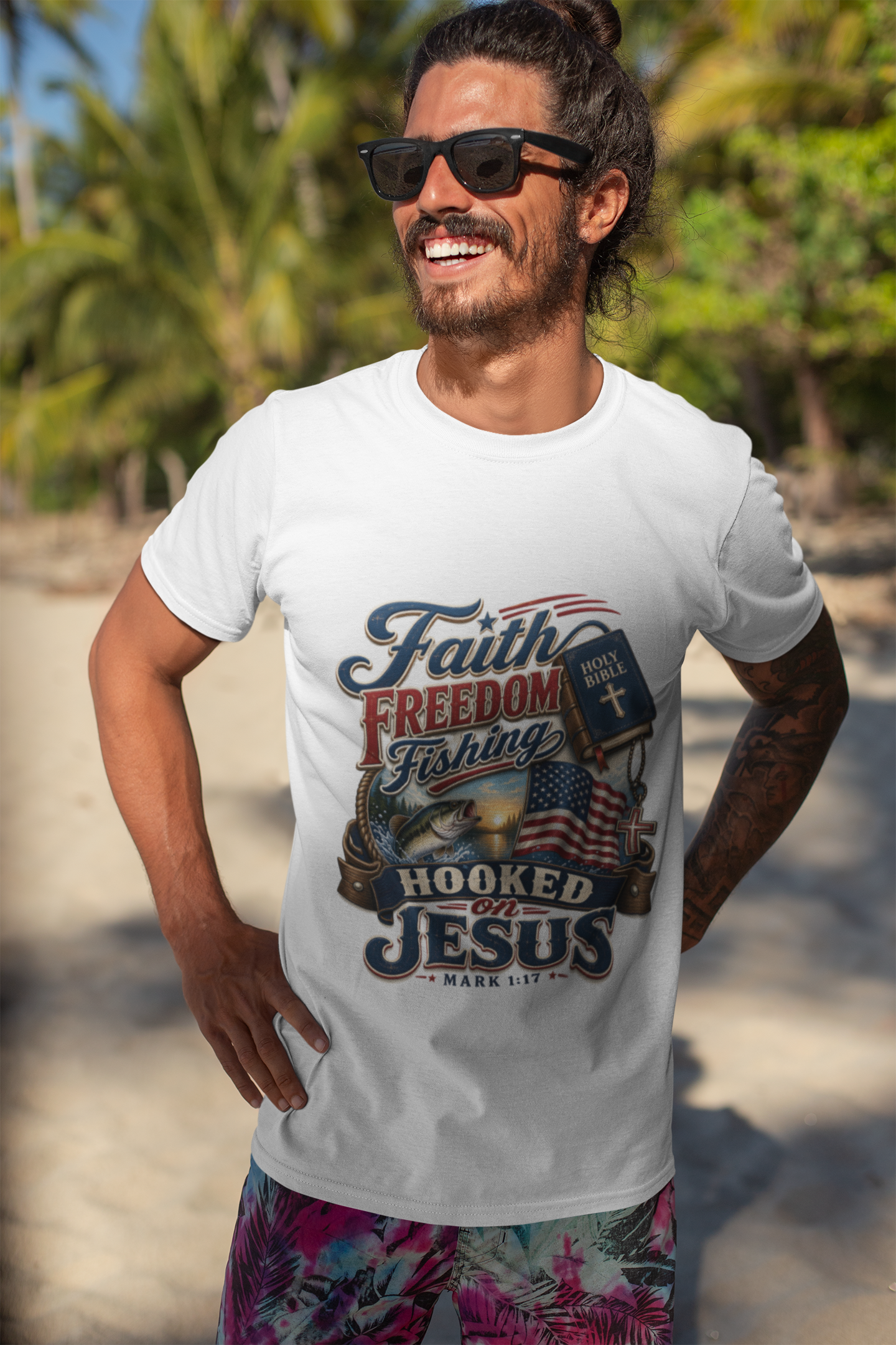 Faith, Freedom, Fishing, Hooked on Jesus T-Shirt