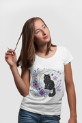Black Cat on the Moon Floral Tee