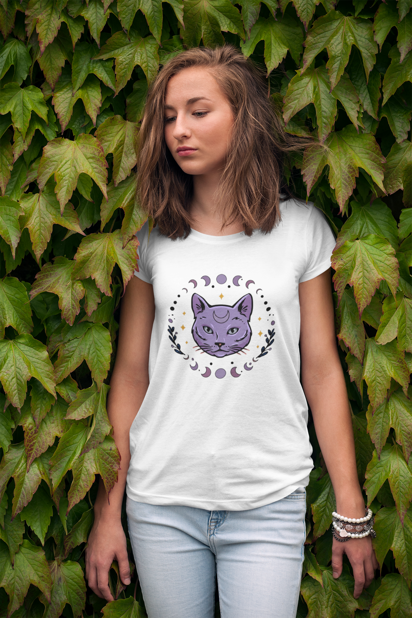 Mystic Moon Phase Cat Tee